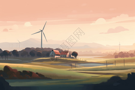 草原的风力涡轮机图片