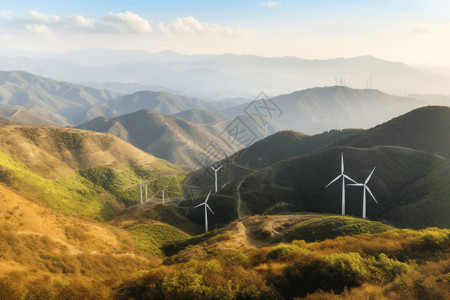 山区风电场的全景图片