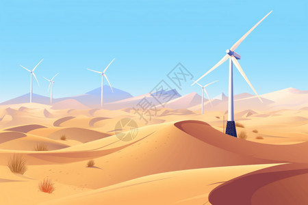 沙漠中的风车插画背景图片