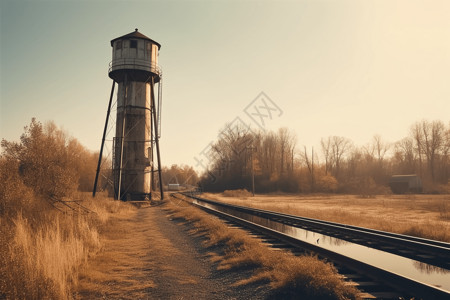 水塔和铁路背景图片