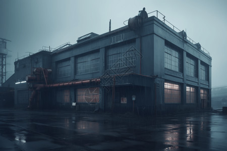 雨中的工厂建筑图片
