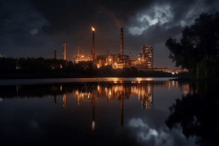 化工厂照明夜晚里的化工厂设计图片
