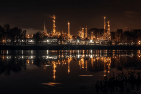 化工厂夜景灯光下的工厂设计图片