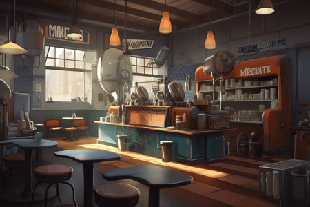 工业设计的咖啡店插图背景图片