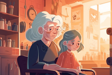阅读沙龙祖母和孙女去美发沙龙插画