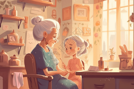美发沙龙祖母和孙女去美发插图插画