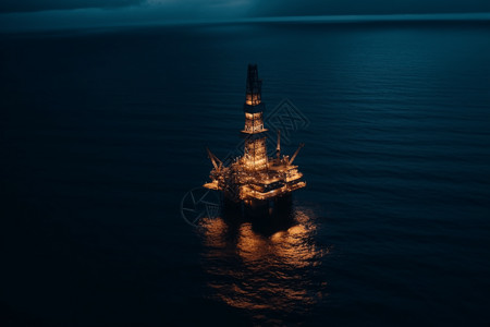 日落海面石油钻井平台设计图片