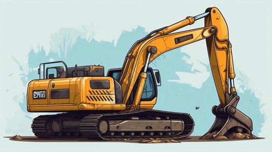 一块土地挖掘机不规则卡通风格插画