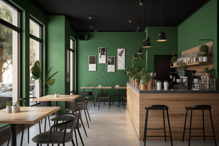绿色木材绿色的咖啡店背景