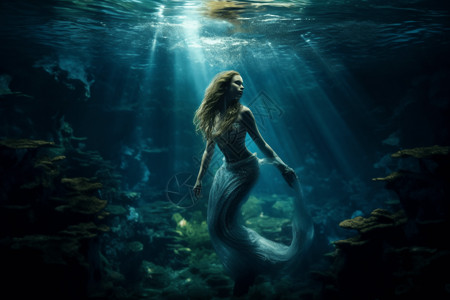 水下的美人鱼背景图片