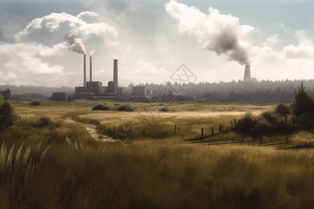 农村污染治理农村地区的工业园插画