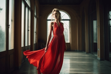 红色连衣裙美女图片
