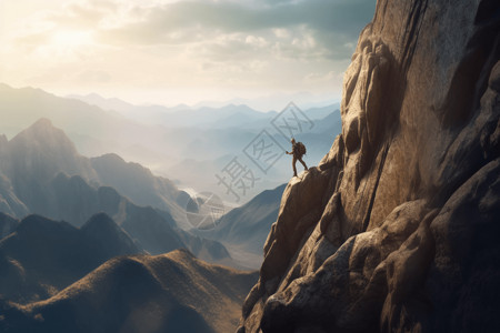 垂直极限山脉上攀岩的人背景