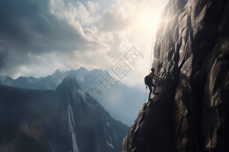 垂直极限悬崖中的攀岩者背景