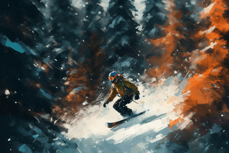 森下山森林冬季滑雪运动插画