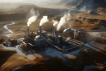 山丘下的地热发电厂图片