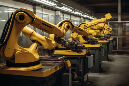 工厂里的黄色机械臂图片