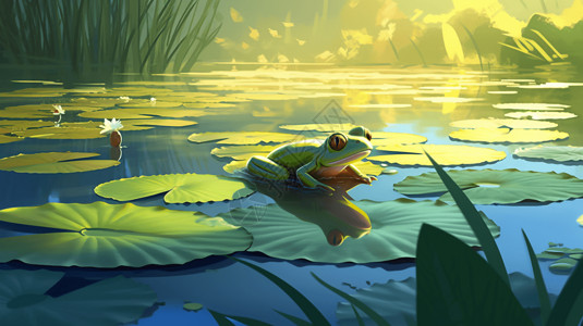 水煮盘质地池塘里的青蛙插画