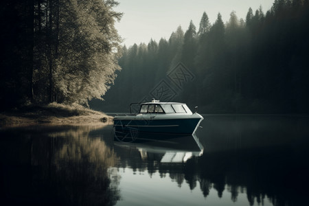 宁静湖面上的小船高清图片
