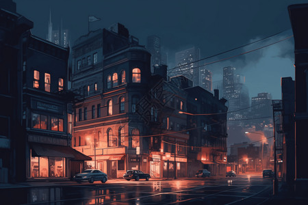 景观灯光夜间的城市景观插画