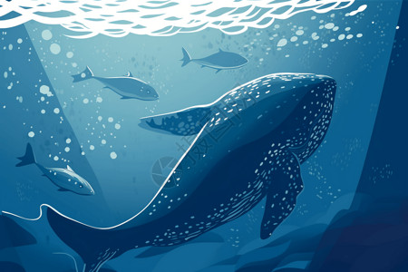蓝色海洋里的鲸鱼背景图片