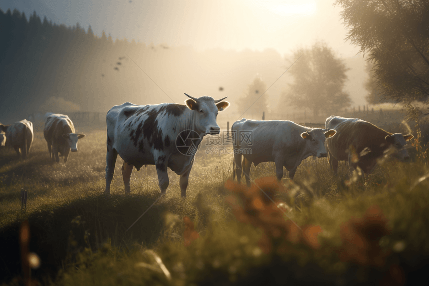 阳光下的牛群图片