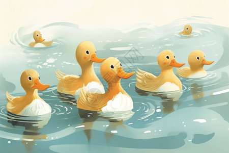 水里的鸭子湖水里游泳的鸭子插画