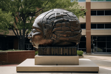 图书馆外的创意大脑雕塑高清图片