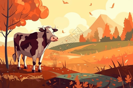田野里的奶牛卡通牧场里的奶牛插画