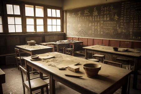 破旧废弃的教室背景图片