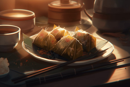 食品茶具主图美味的粽子插画
