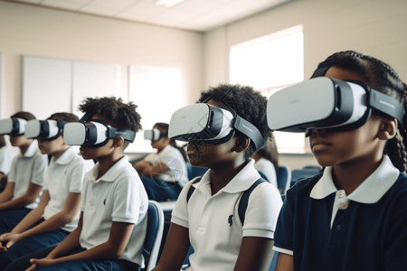 学生们在课堂上使用VR背景图片