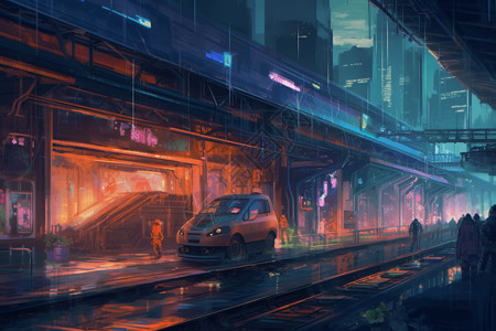 未来都市列车站背景图片