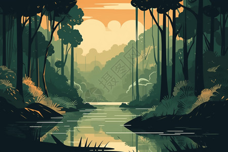 宁静的森林插画图片