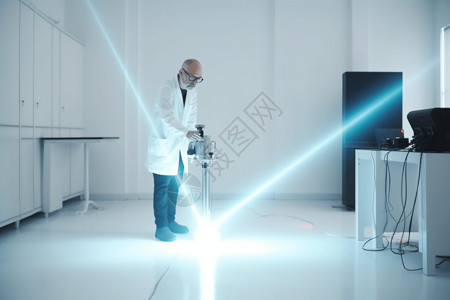激光投影仪做激光实验的男人背景