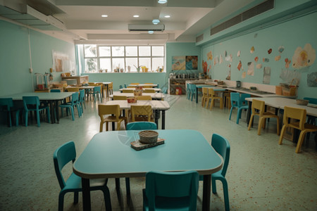 幼儿园的餐厅桌椅背景图片