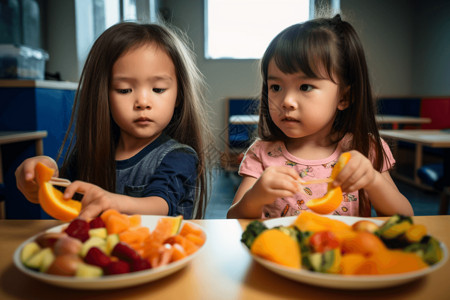 小女孩吃东西两个可爱的小女孩在吃东西背景