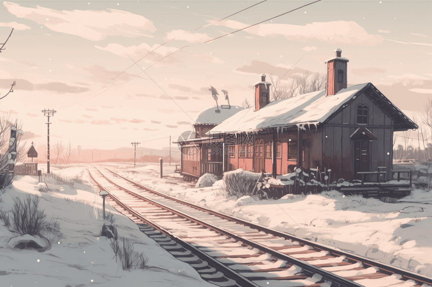 雪后的火车站台图片