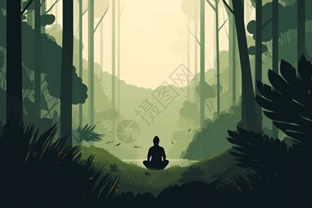 瑜伽女子绿色森林中的人插画
