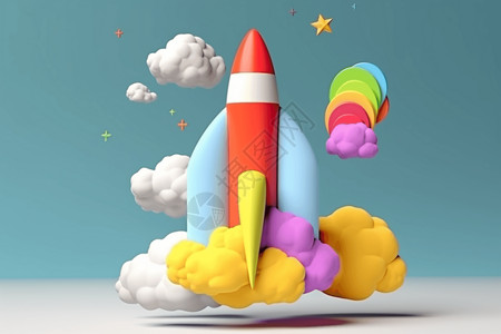 彩色火箭冲上天空背景图片