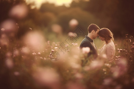 花园中的浪漫情侣背景图片