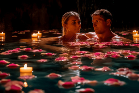 情侣在私人温泉共浴背景图片