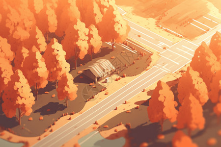 秋天的乡村道路背景图片