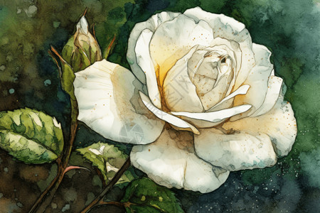 白玫瑰的水彩画图片