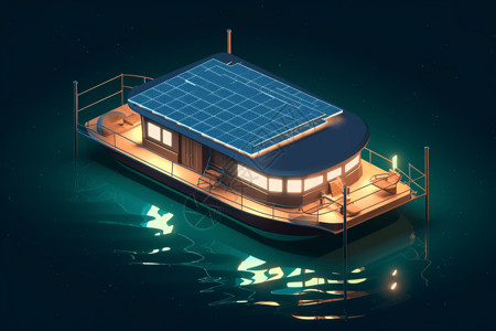 湖面上的太阳能板图片