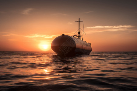 夕阳下的客轮航行在大海中图片