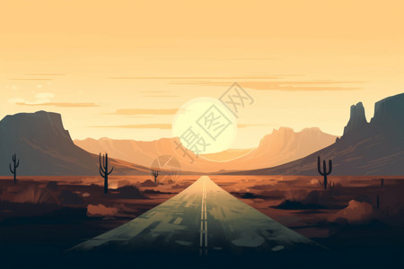 沙漠景观的平面插图图片