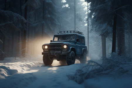 雪地车户外穿梭森林图背景图片