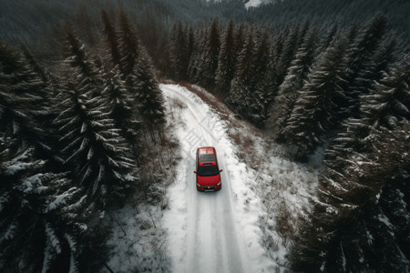 红色SUV雪地飞驰图图片