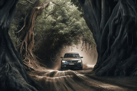 森林穿梭驾车在森林中穿梭图背景
